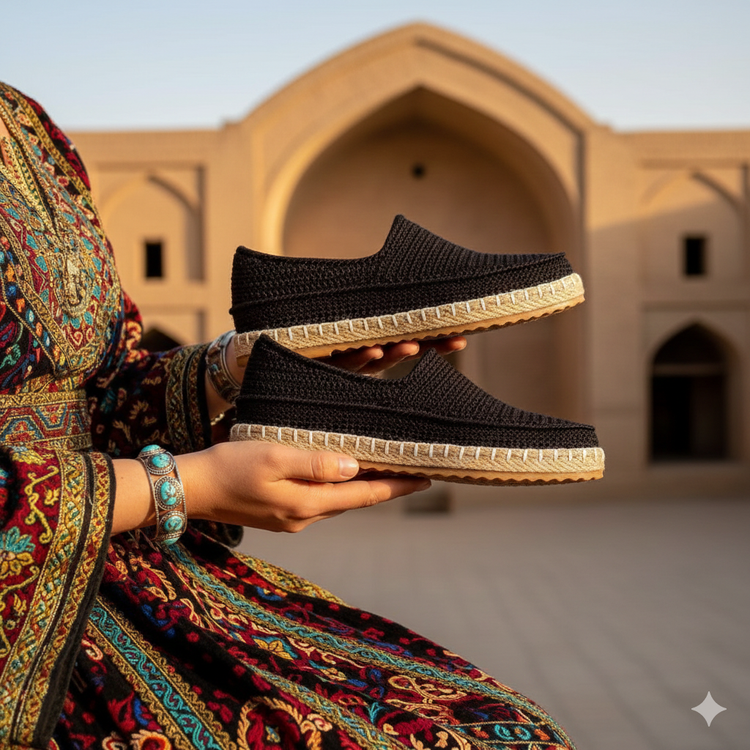 گیوه مشکی دور کنفی مدل سراب
