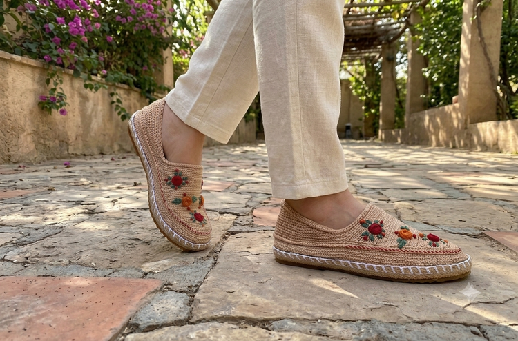 گیوه طرحدار کرم رنگ کنفی طرح طلوع